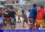Guadalupe: bomberos participan de juegos de carnavales con ayuda de cisterna