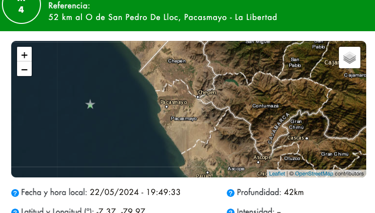 Sismo de 4.0 en Pacasmayo/San Pedro de LLoc